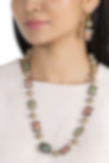 Gold Finish Multi-Colored Stone Mala Necklace Set by VASTRAA Jewellery