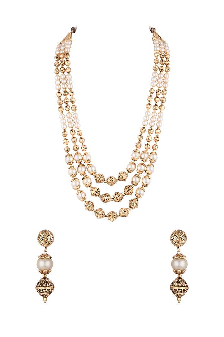 Gold Finish Faux Pearls & Metal Balls Necklace Set Design by VASTRAA ...