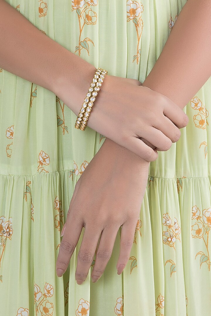 Gold Finish Kundan Polki BangleS ( Set of 2) by VASTRAA Jewellery at Pernia's Pop Up Shop