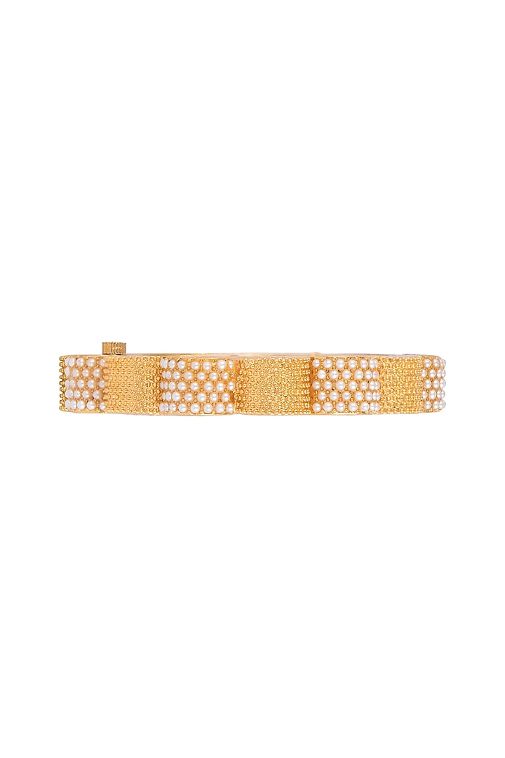 Gold Finish Faux Pearl Openable Bangles (Set of 2) by VASTRAA Jewellery at Pernia's Pop Up Shop