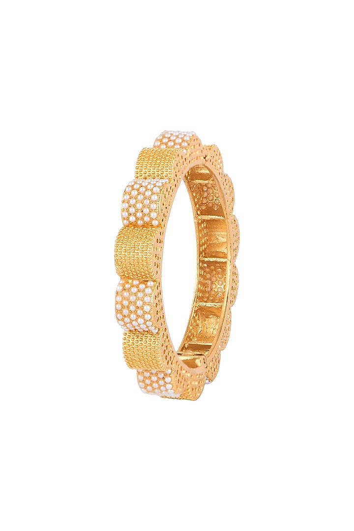 Gold Finish Faux Pearl Openable Bangles (Set of 2) by VASTRAA Jewellery at Pernia's Pop Up Shop