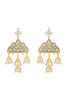 Gold Finish Faux Kundan & Pearl Black Antique Earrings Design by ...