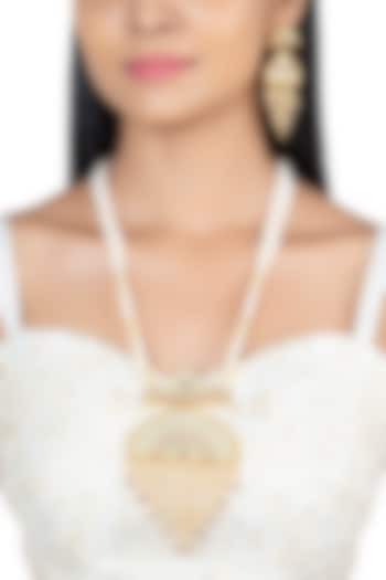 Gold Finish Faux Kundan Polki & Red Stone Long Necklace Set by VASTRAA Jewellery