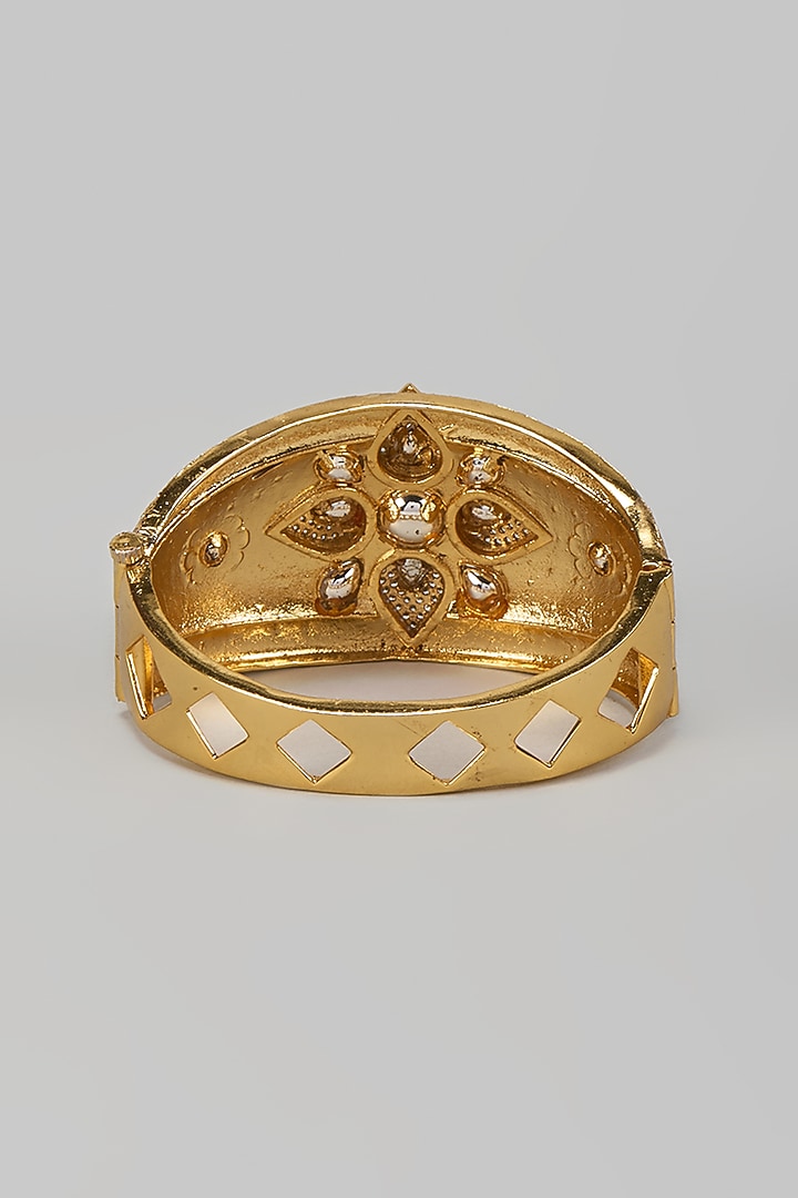 Gold Finish Kundan Polki Openable Bracelet by VASTRAA Jewellery at Pernia's Pop Up Shop