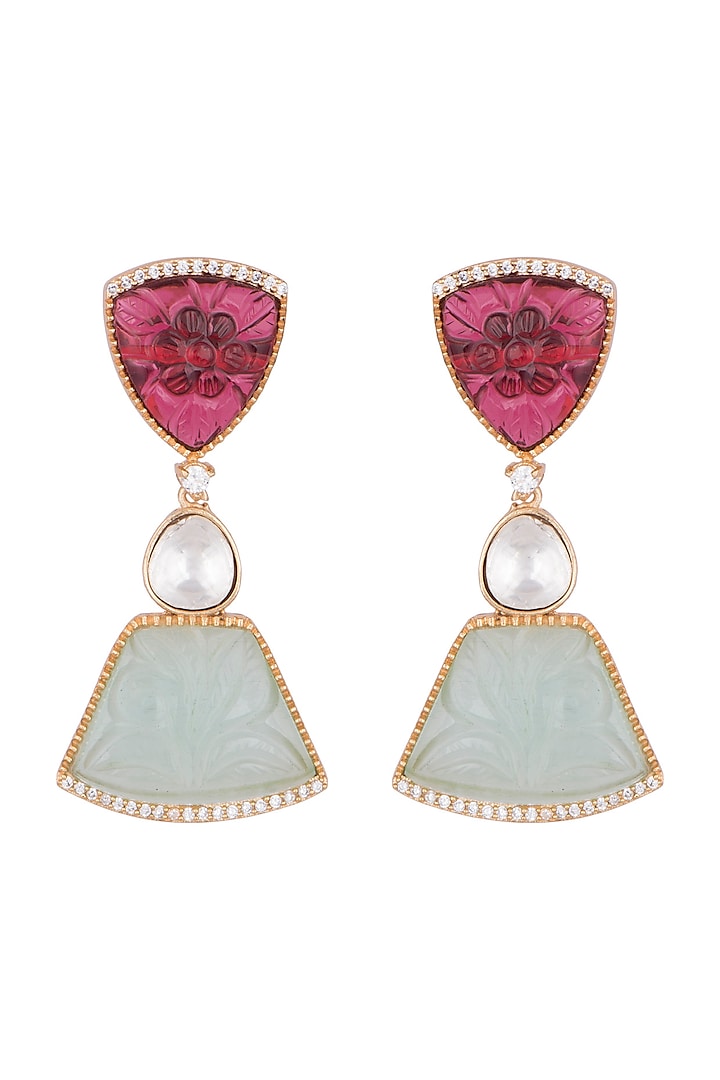 Gold Finish Kundan Polki & Zircon Earrings by VASTRAA Jewellery at Pernia's Pop Up Shop
