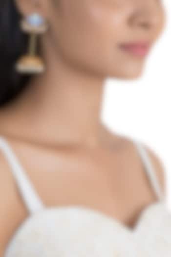 Gold Finish Kundan Polki & Faux Pearl Enameled Jhumka Earrings by VASTRAA Jewellery at Pernia's Pop Up Shop