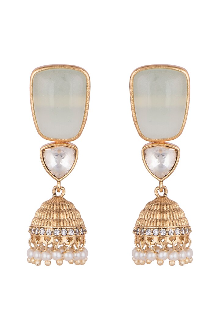 Gold Finish Light Blue Stone & Faux Kundan Polki Earrings by VASTRAA Jewellery at Pernia's Pop Up Shop