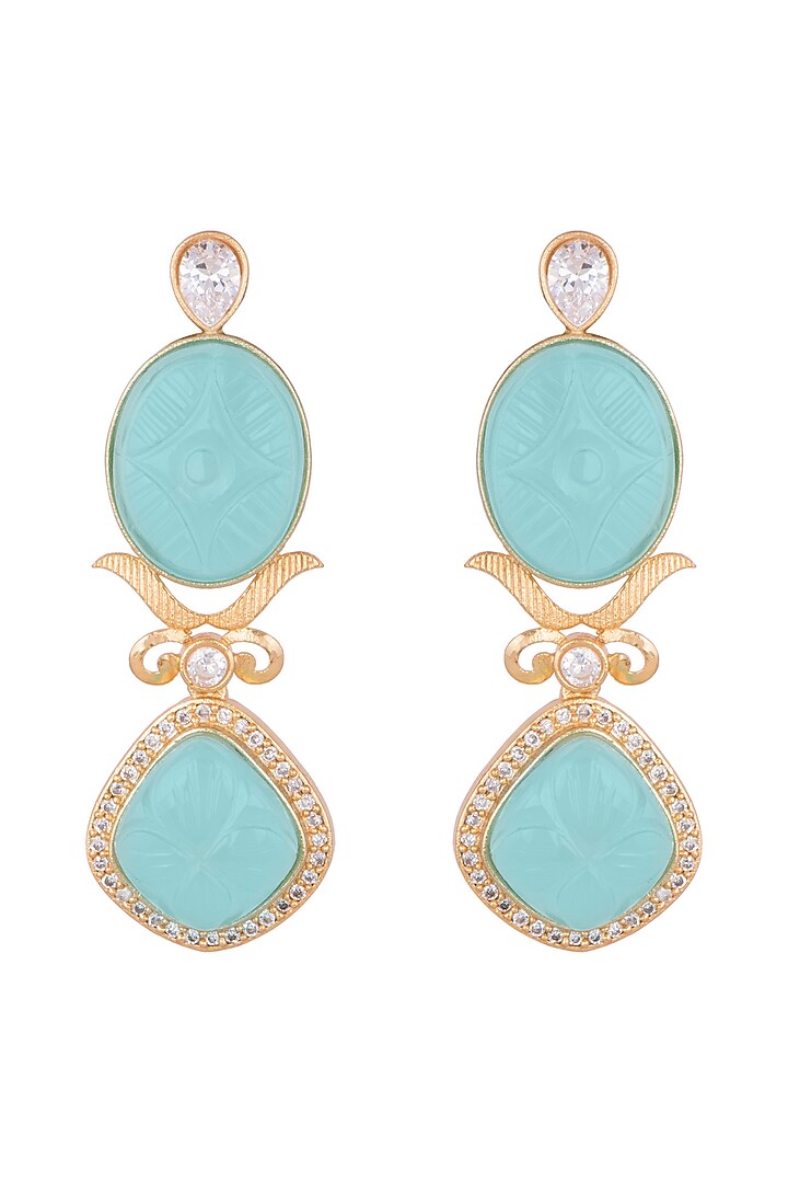 Gold Finish Faux Kundan Polki & Blue Stone Earrings by VASTRAA Jewellery at Pernia's Pop Up Shop