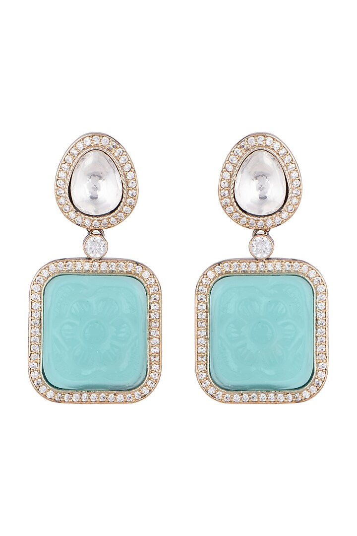 Gold Finish Zircon & Blue Stone Earrings by VASTRAA Jewellery at Pernia's Pop Up Shop