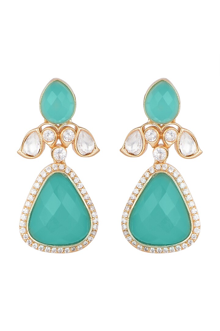 Gold Finish Zircon & Kundan Polki Earrings by VASTRAA Jewellery at Pernia's Pop Up Shop
