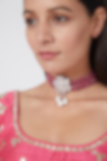 White Finish Zircon & Dark Pink Beaded Choker Necklace by VASTRAA Jewellery at Pernia's Pop Up Shop