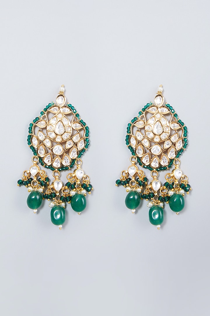 Gold Finish Kundan Polki Beaded Choker Necklace Set by VASTRAA Jewellery at Pernia's Pop Up Shop
