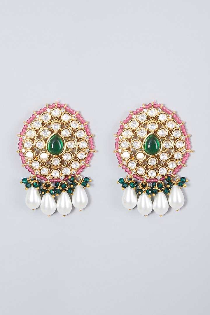 Gold Finish Kundan Polki & Green Beaded Choker Necklace Set by VASTRAA Jewellery at Pernia's Pop Up Shop