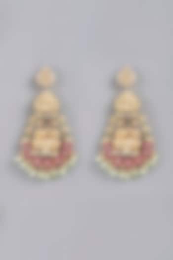 Gold Finish Kundan Polki & Red Beaded Chandbaali Earrings by VASTRAA Jewellery at Pernia's Pop Up Shop