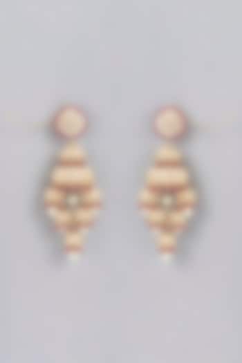 Gold Finish Kundan Polki & Red Beaded Dangler Earrings by VASTRAA Jewellery at Pernia's Pop Up Shop