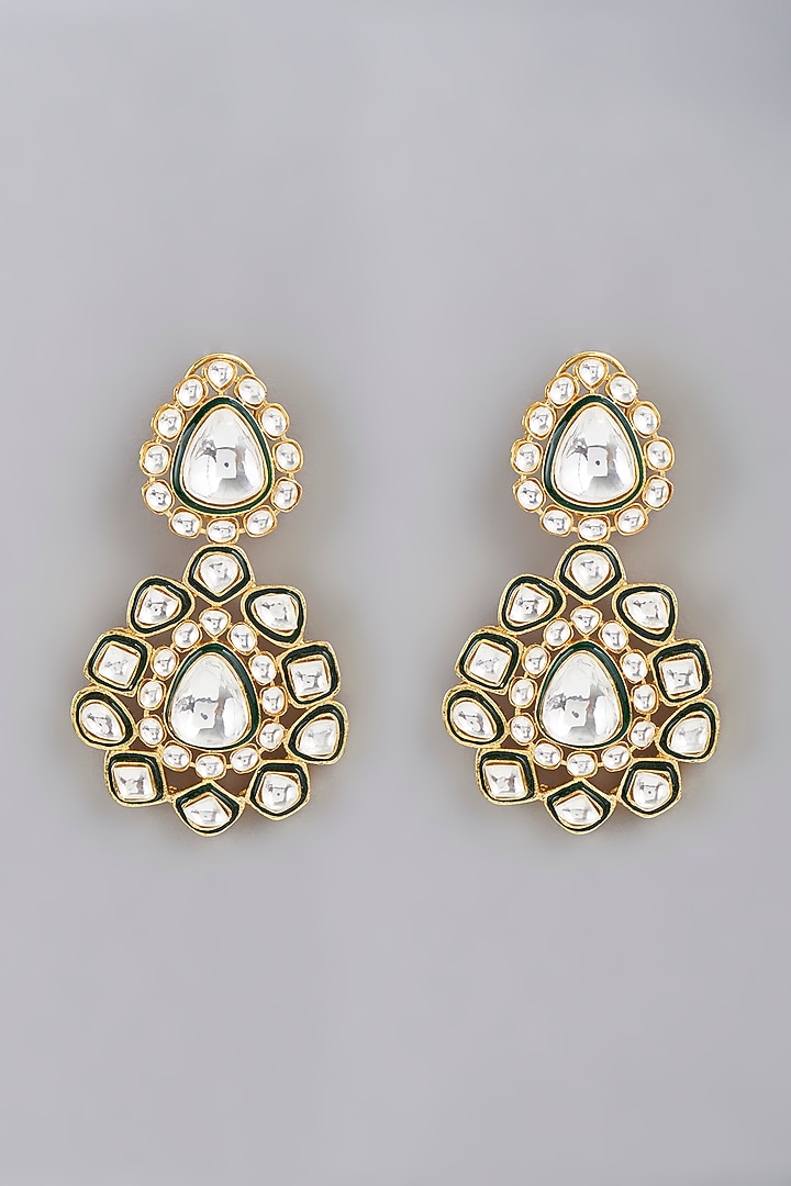 Gold Finish Kundan Polki Earrings by VASTRAA Jewellery at Pernia's Pop Up Shop