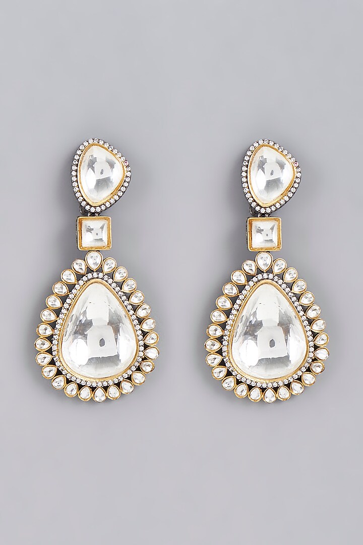 Gold Finish Kundan Polki Earrings by VASTRAA Jewellery at Pernia's Pop Up Shop