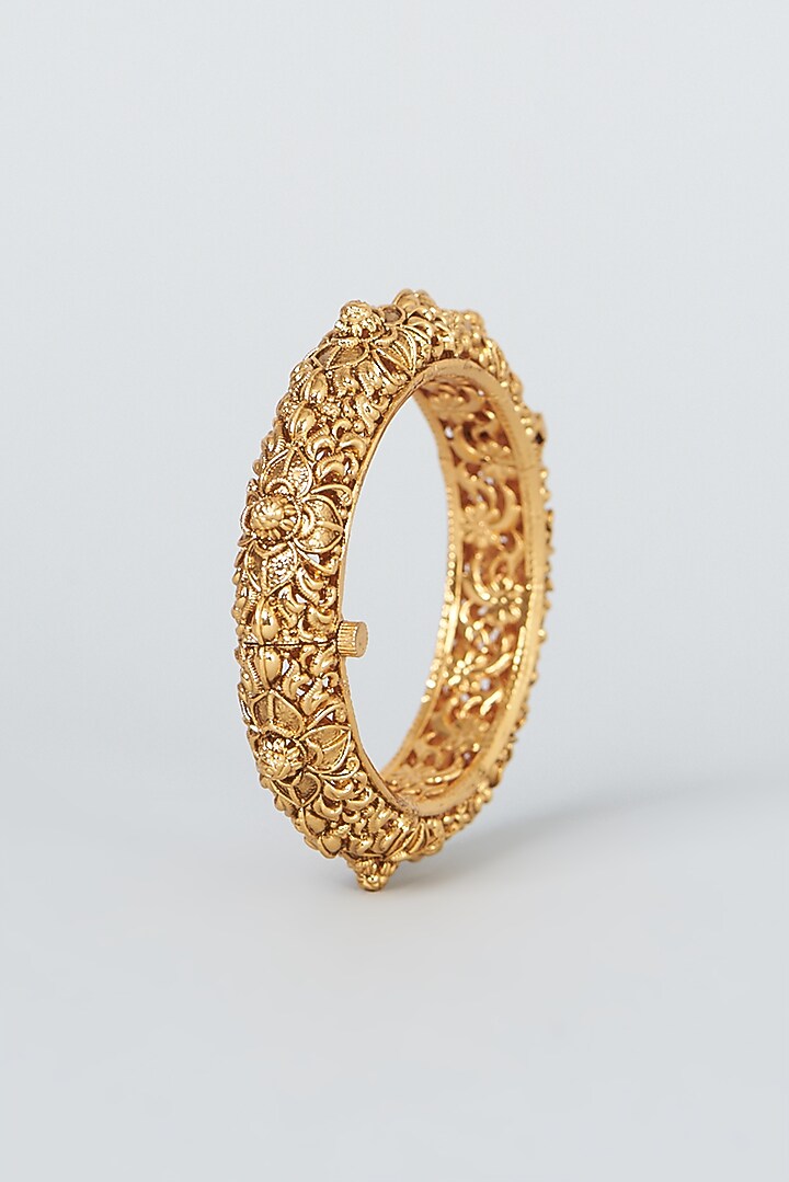 Gold Finish Temple Bangles (Set Of 2) by VASTRAA Jewellery at Pernia's Pop Up Shop