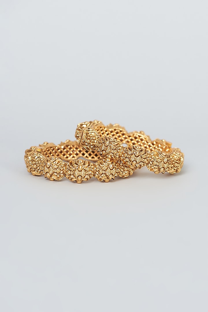 Gold Finish Temple Bangles (Set Of 2) by VASTRAA Jewellery at Pernia's Pop Up Shop