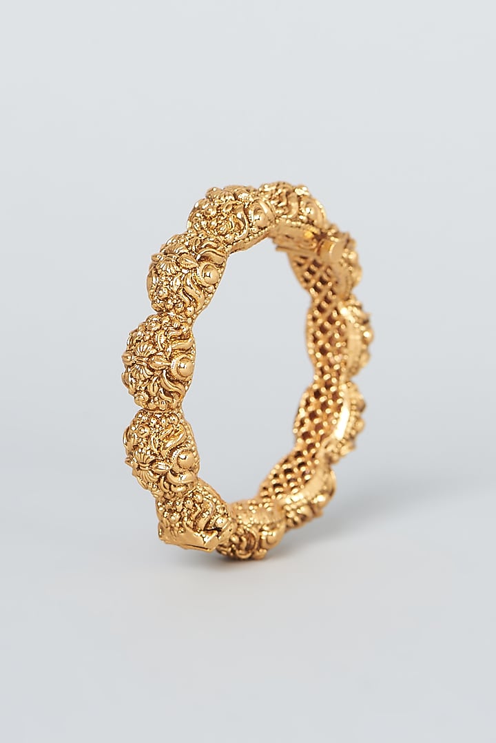 Gold Finish Temple Bangles (Set Of 2) by VASTRAA Jewellery at Pernia's Pop Up Shop