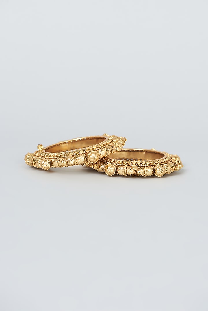 Gold Finish Temple Bangles (Set Of 2) by VASTRAA Jewellery at Pernia's Pop Up Shop