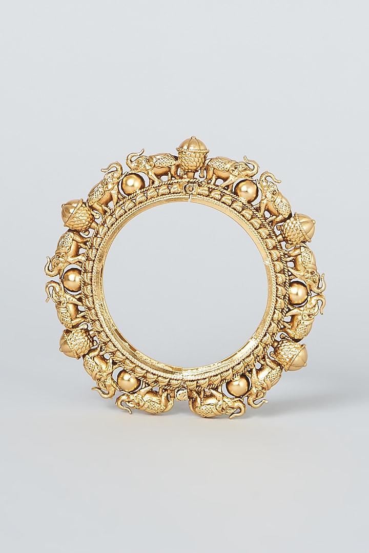 Gold Finish Temple Bangles (Set Of 2) by VASTRAA Jewellery at Pernia's Pop Up Shop
