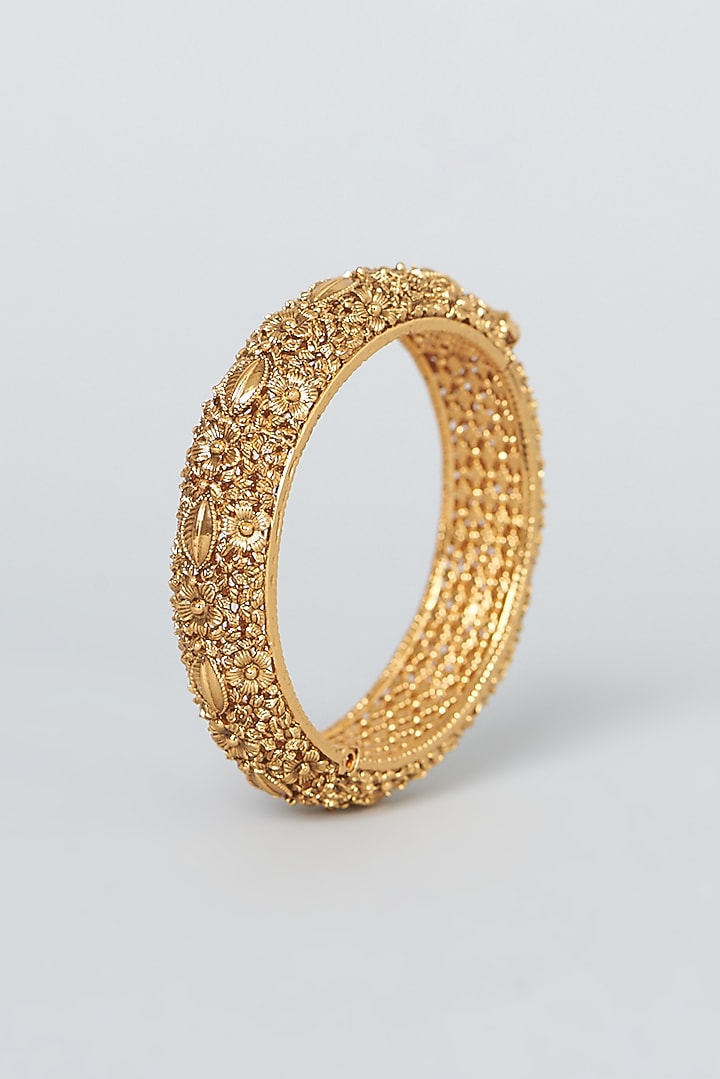 Gold Finish Temple Bangles (Set Of 2) by VASTRAA Jewellery at Pernia's Pop Up Shop