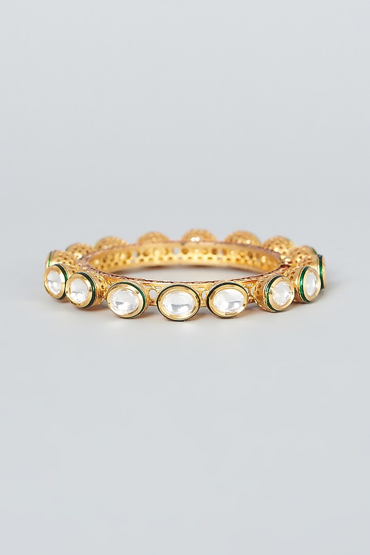 Gold Finish Kundan Polki Bangle by VASTRAA Jewellery at Pernia's Pop Up Shop