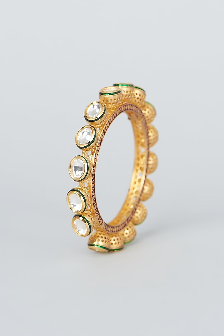 Gold Finish Kundan Polki Bangle by VASTRAA Jewellery at Pernia's Pop Up Shop