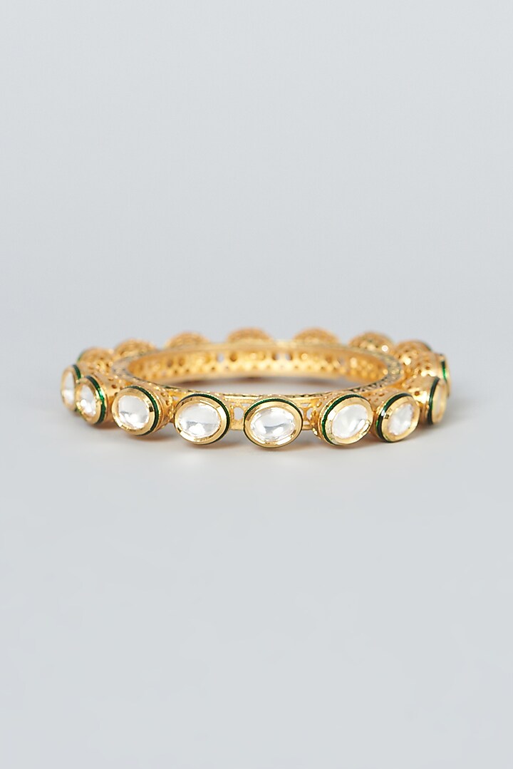 Gold Finish Kundan Polki Bangle by VASTRAA Jewellery at Pernia's Pop Up Shop