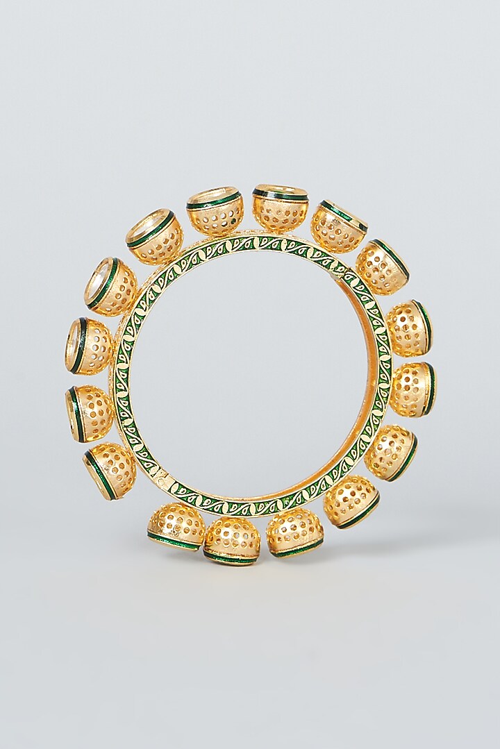 Gold Finish Kundan Polki Bangle by VASTRAA Jewellery at Pernia's Pop Up Shop
