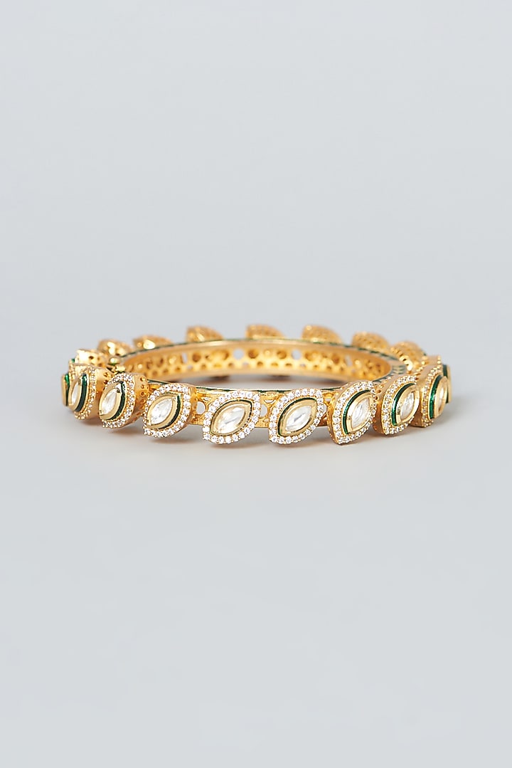 Gold Finish Kundan Polki Bangle by VASTRAA Jewellery at Pernia's Pop Up Shop