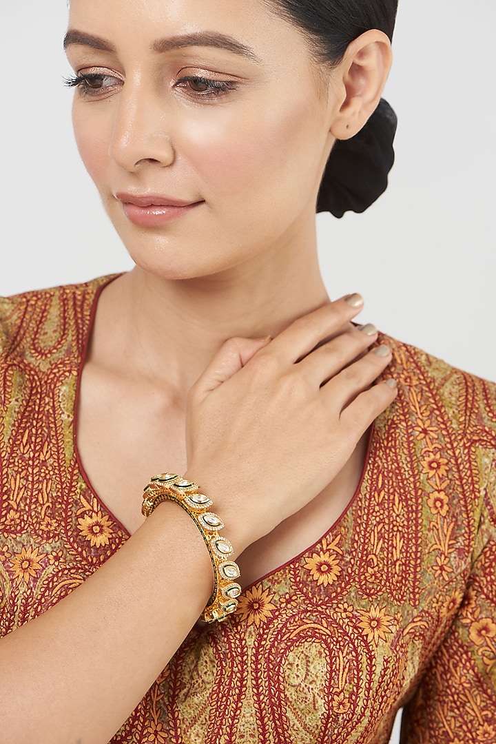 Gold Finish Kundan Polki Bangle by VASTRAA Jewellery at Pernia's Pop Up Shop