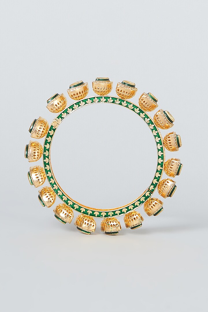 Gold Finish Kundan Polki Bangle by VASTRAA Jewellery at Pernia's Pop Up Shop