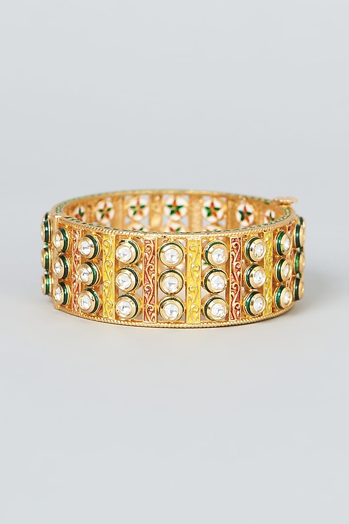 Gold Finish Kundan Polki Bangle by VASTRAA Jewellery at Pernia's Pop Up Shop