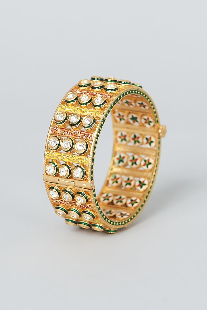 Gold Finish Kundan Polki Bangle by VASTRAA Jewellery at Pernia's Pop Up Shop