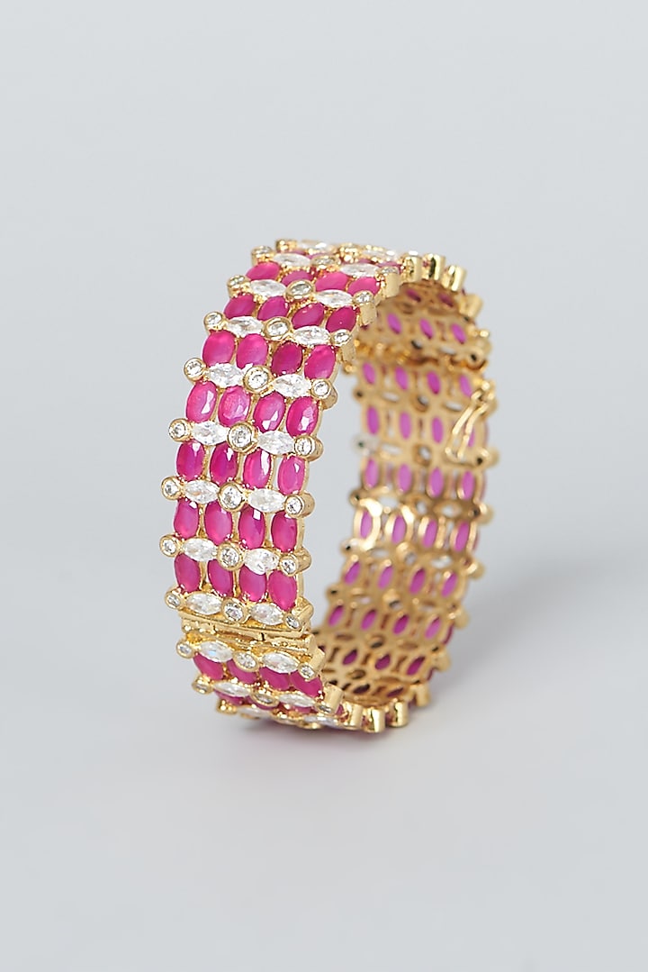 Gold Finish Zircons & Synthetic Stone Bangle by VASTRAA Jewellery at Pernia's Pop Up Shop