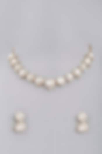 Gold Finish Zircon & Kundan Polki Necklace Set by VASTRAA Jewellery at Pernia's Pop Up Shop
