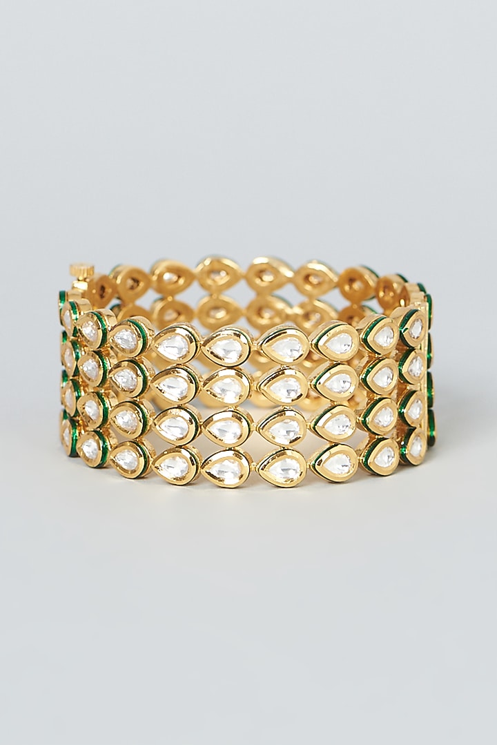 Gold Finish Kundan Polki Bangle by VASTRAA Jewellery at Pernia's Pop Up Shop