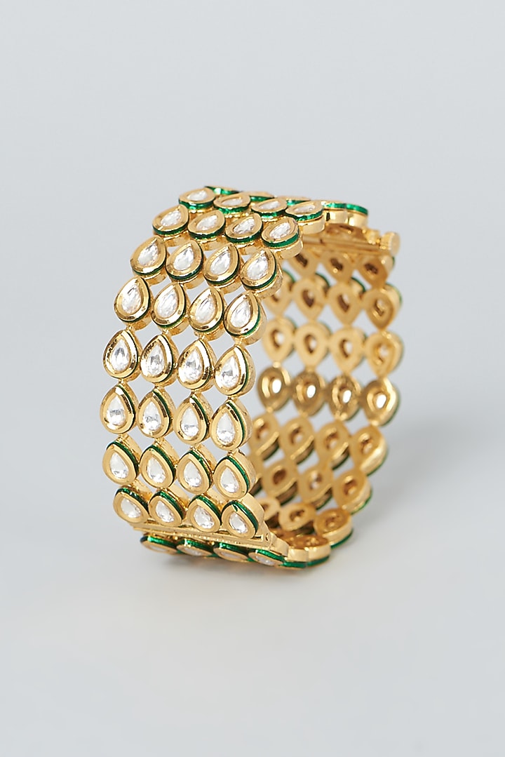 Gold Finish Kundan Polki Bangle by VASTRAA Jewellery at Pernia's Pop Up Shop
