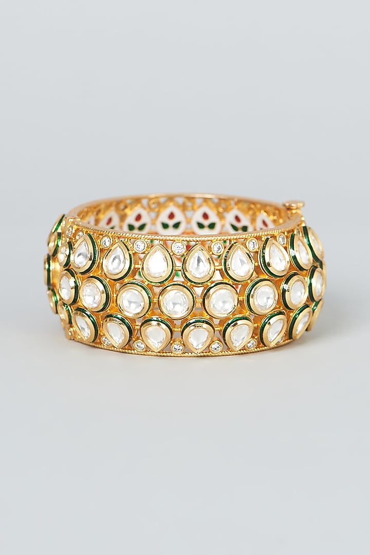Gold Finish Kundan Polki Bangle by VASTRAA Jewellery at Pernia's Pop Up Shop