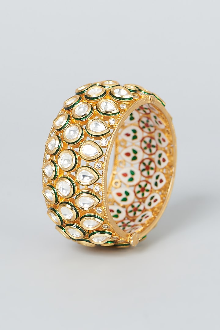 Gold Finish Kundan Polki Bangle by VASTRAA Jewellery at Pernia's Pop Up Shop