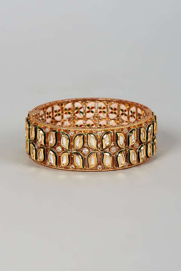 Gold Finish Kundan Polki Bangle by VASTRAA Jewellery at Pernia's Pop Up Shop