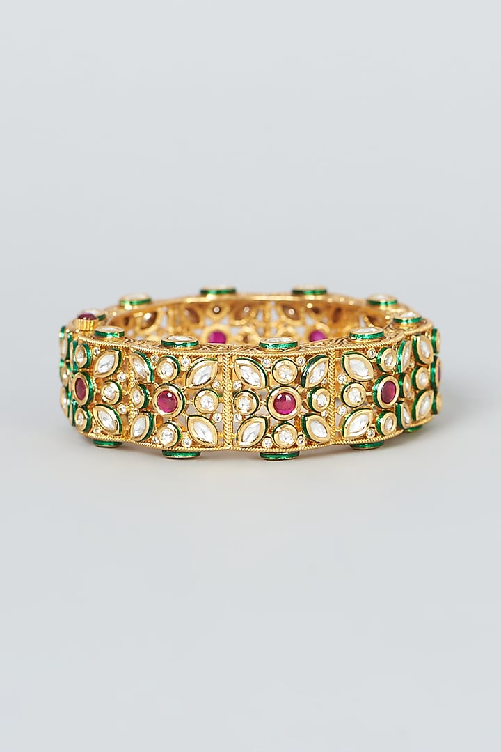 Gold Finish Kundan Polki Bangle by VASTRAA Jewellery at Pernia's Pop Up Shop