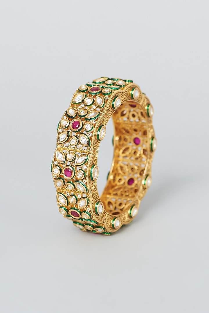 Gold Finish Kundan Polki Bangle by VASTRAA Jewellery at Pernia's Pop Up Shop