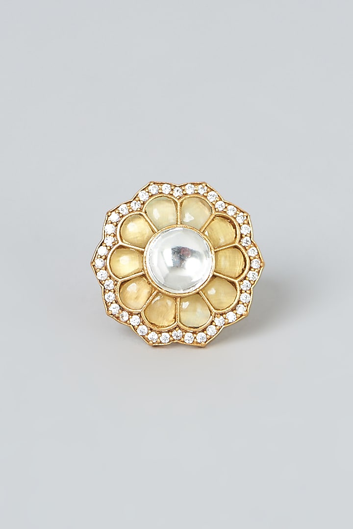 Gold Finish Kundan Polki Ring by VASTRAA Jewellery at Pernia's Pop Up Shop
