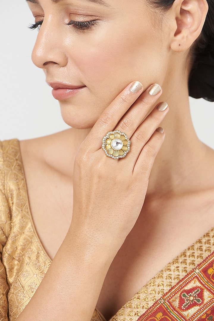 Gold Finish Kundan Polki Ring by VASTRAA Jewellery at Pernia's Pop Up Shop