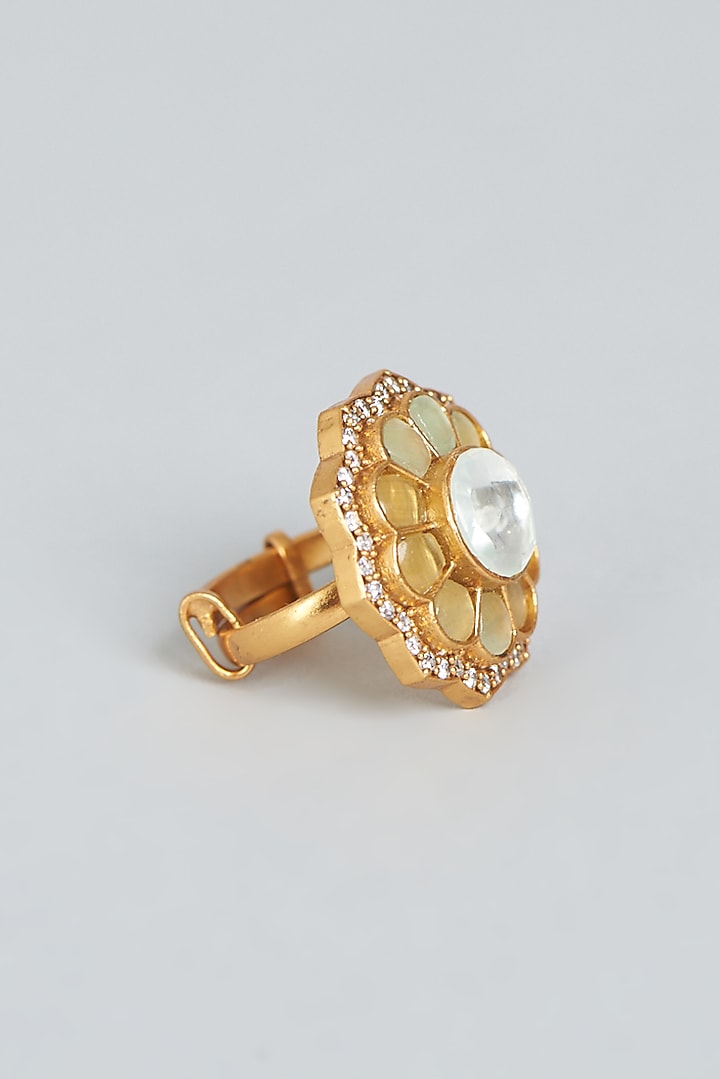 Gold Finish Kundan Polki Ring by VASTRAA Jewellery at Pernia's Pop Up Shop