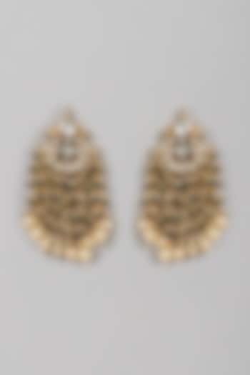 Gold Finish Kundan Polki & Green Beaded Dangler Earrings by VASTRAA Jewellery at Pernia's Pop Up Shop