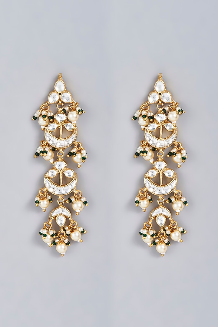 Gold Finish Pachi Kundan Polki Dangler Earrings by VASTRAA Jewellery at Pernia's Pop Up Shop
